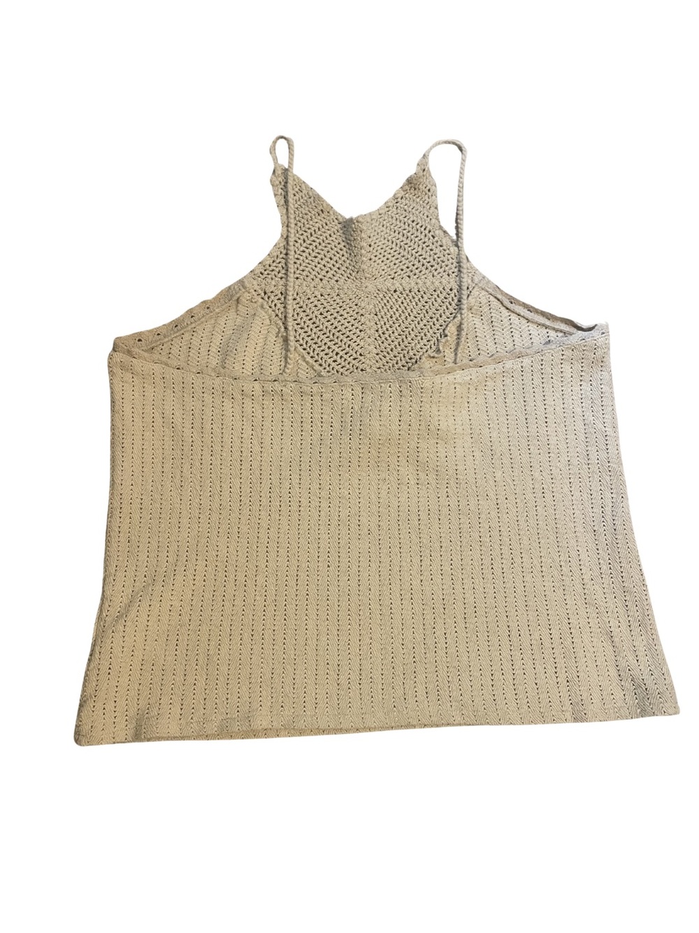 100% Cotton Crochet Yoke Spaghetti Strap Tank Top - Cream - Picture 2 of 5
